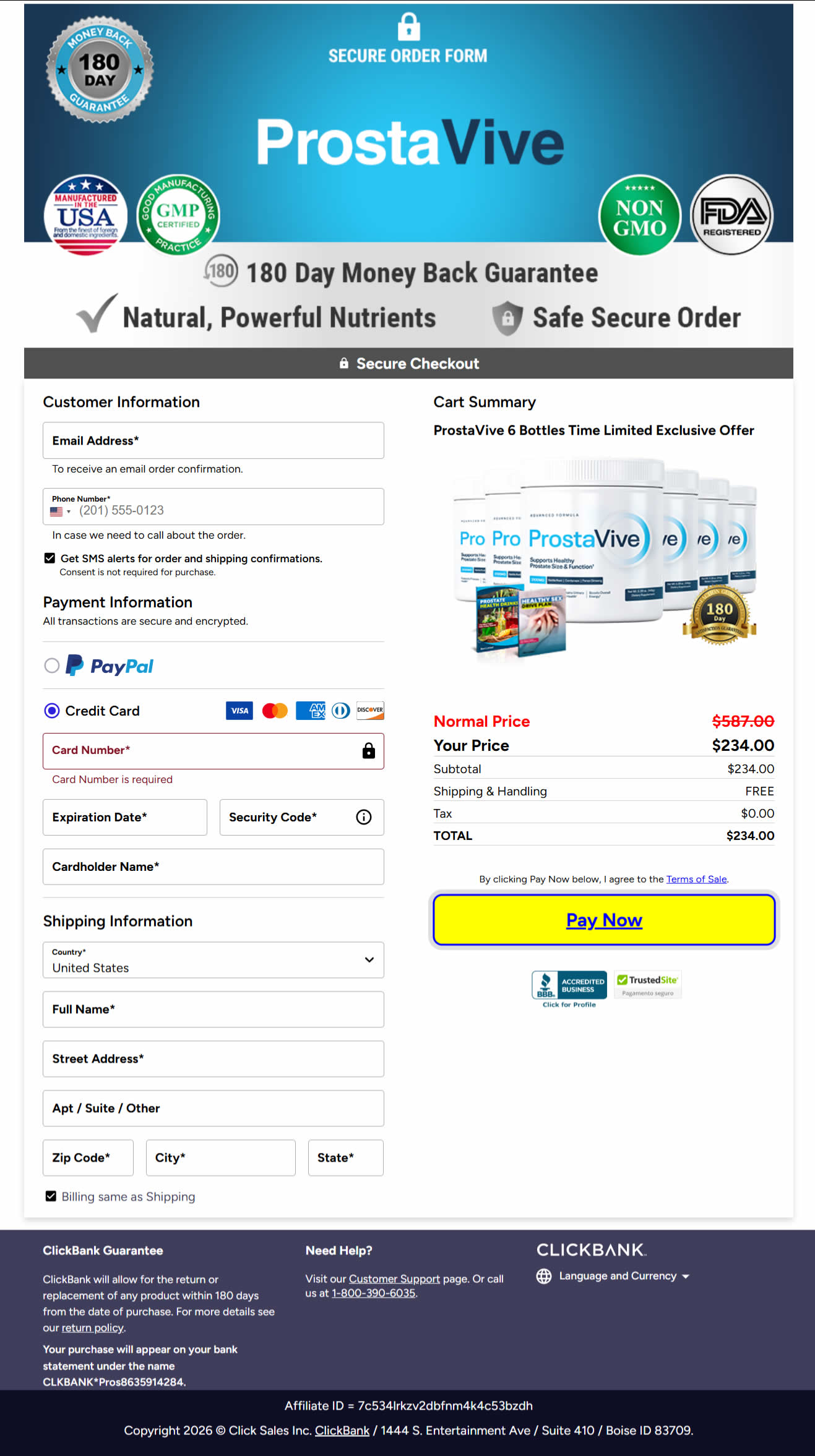 ProstaVive Order Checkout Page